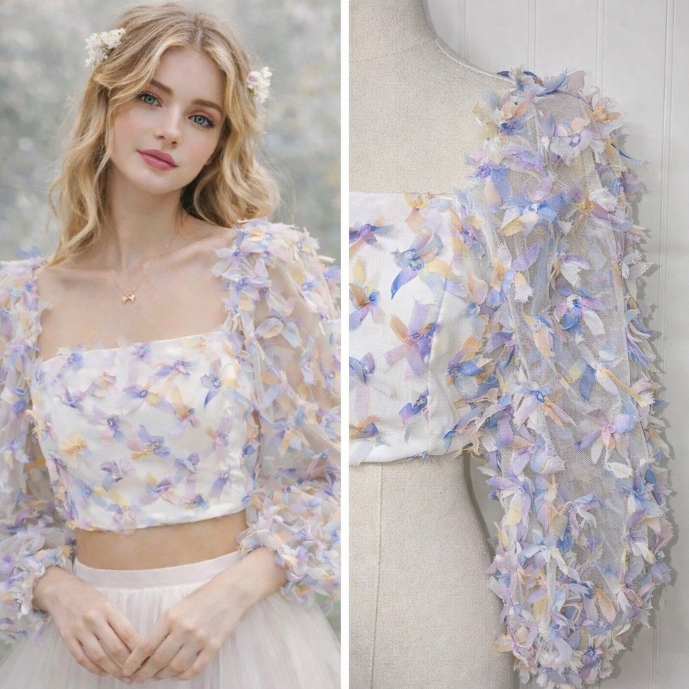 Milkmaid Fairy Cropped Top Womens Medium Festival Indie Arsty 3D Cottage Spring